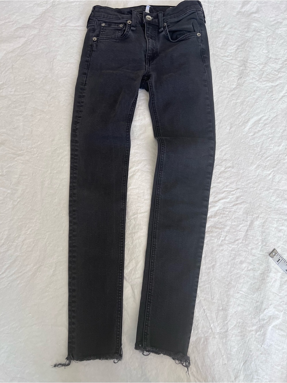 RAG & BONE Black Ankle Skinny Jeans Size 25 Straight Ultra Tight 90s Raw Hem